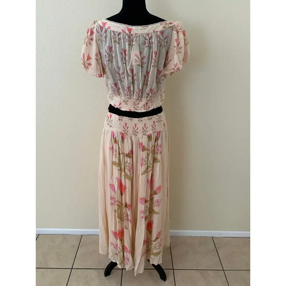 Free People Easy to Love 2 Piece Multicolor Floral Maxi Skirt Set Size L - NWT - Picture 4 of 8